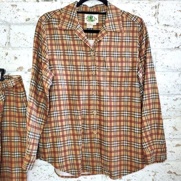 VTG NATURAL ELEMENTS 100% Silk Plaid Matching Skirt Top Tartan Preppy Norm SZ 10 - Picture 3 of 12